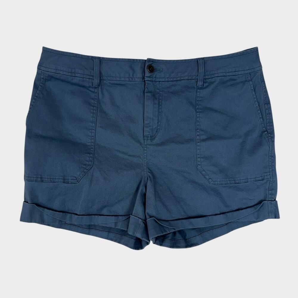 Market & Spruce Womens 18W Blue Chino Cuffed Shorts 4" Inseam Cotton Spandex